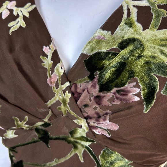 VTG Fairy Grunge burnout velvet dress size 9 Jones New York Brown Maxi Long - Picture 9 of 12
